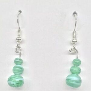 New hand blown green glass dangle earrings